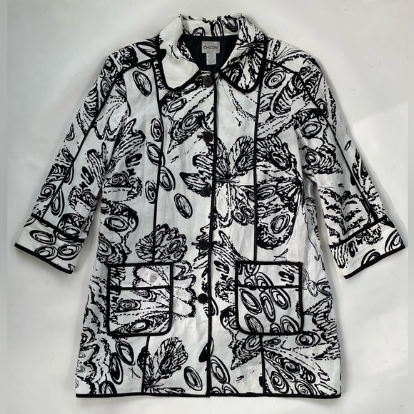 Chico’s White & Black LINEN-Blend Jacket Size Medium 8 - Picture 4 of 10